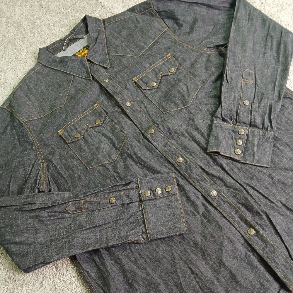 Brave Star Selvedge Denim Western Shirt XXL Indigo Blue Made in USA Snaps
